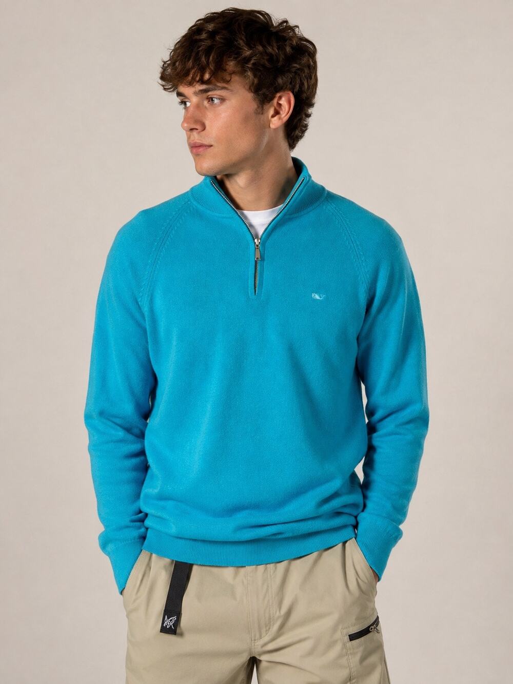 Vineyard Vines Tuquoise Blue 1/4 zip Sweater Wool Cashmere Sz Medium Preppy